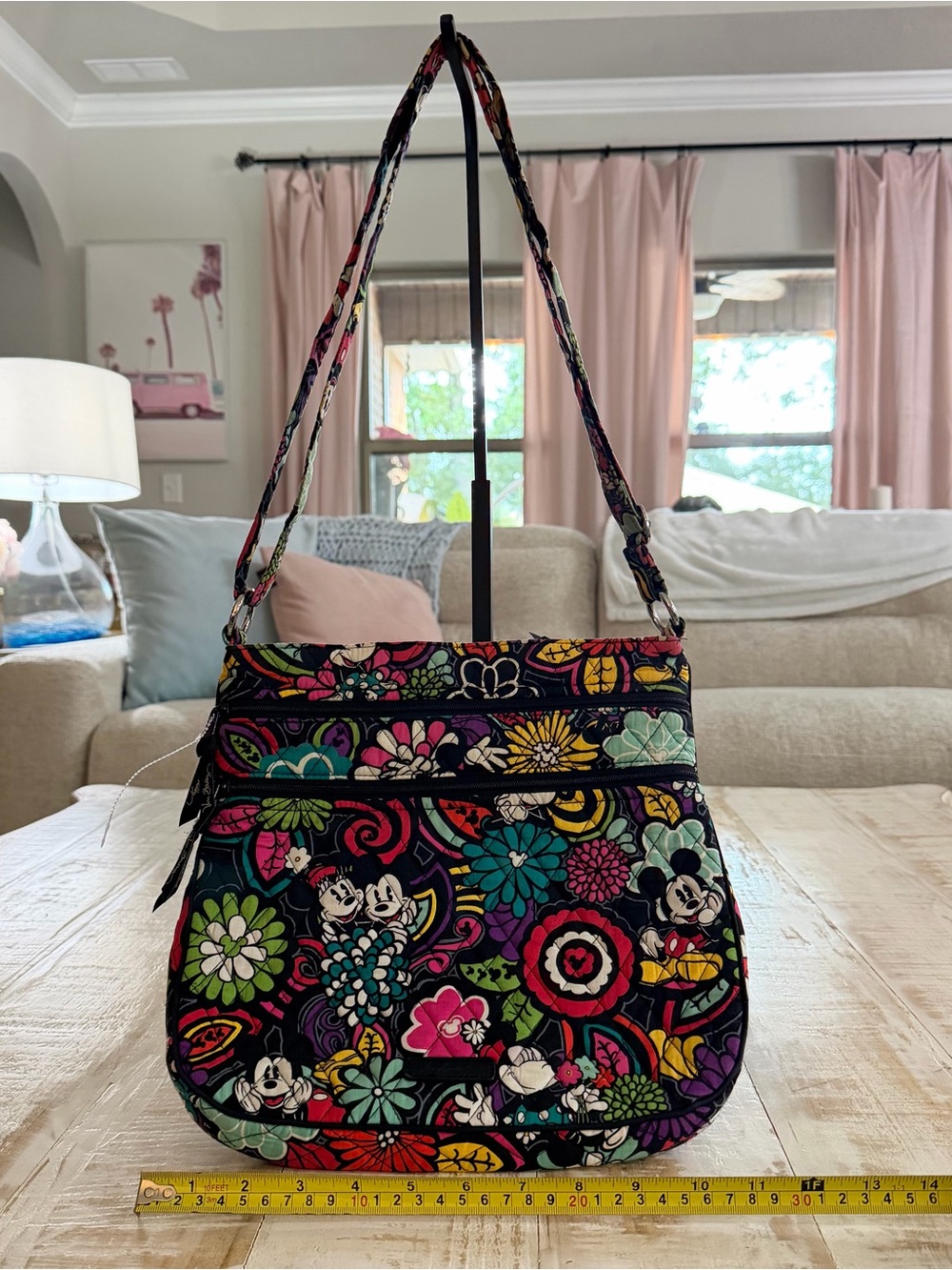 Vera Bradley Disney Mickey Mouse Triple Zip Hipster crossbody bag Retired floral